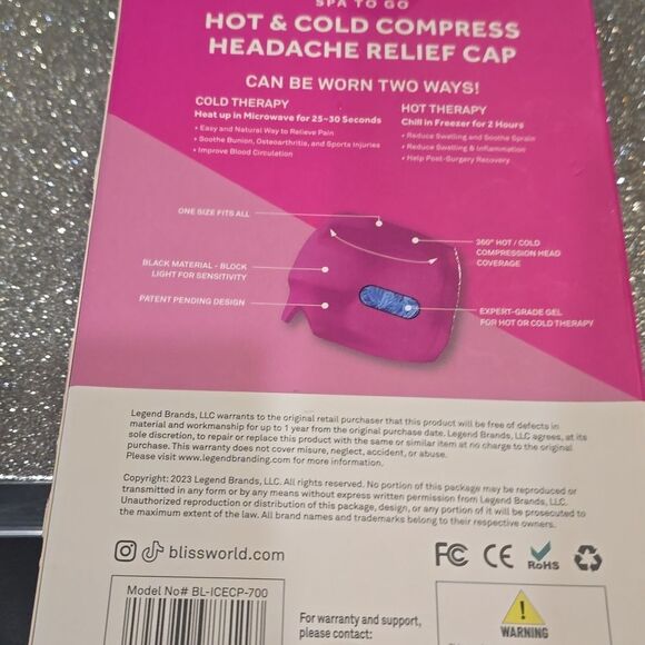 Bliss Hot & Cold Compress Headache Relief Cap - Picture 5 of 6